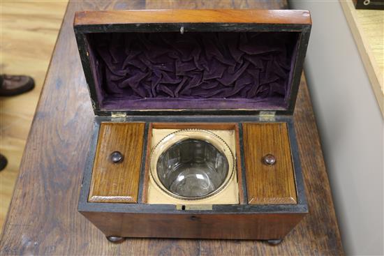 A Victorian writing slope and a tea caddy slope length 36cm